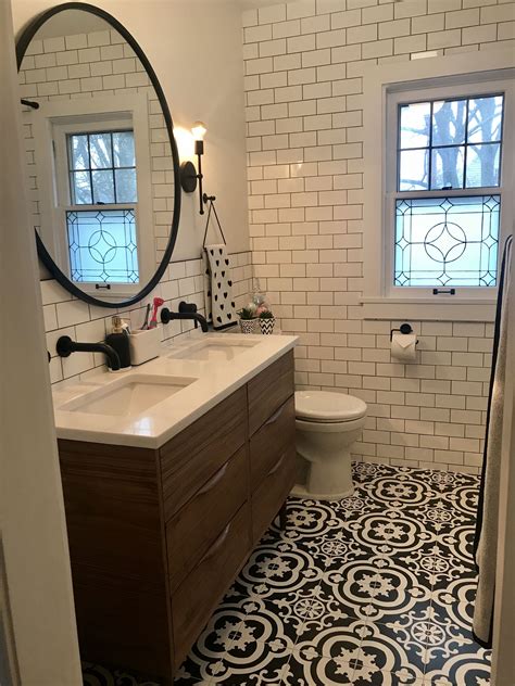 lowe s cementina black and white floor black and white bathroom
