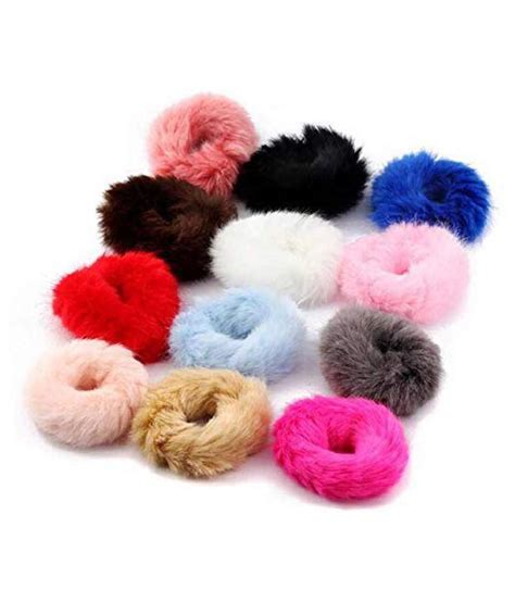 hfh fluffy soft fur elastic multicolour hair rubber bands