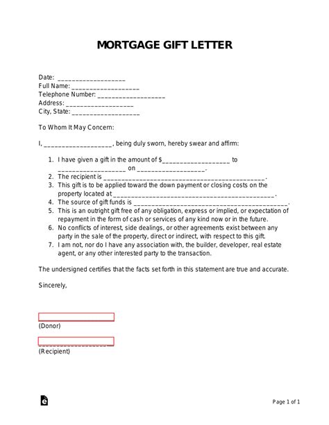 gift letter  mortgage template  word eforms