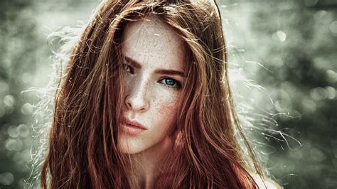 Wallpaper Face Women Redhead Model Long Hair Freckles Emotion