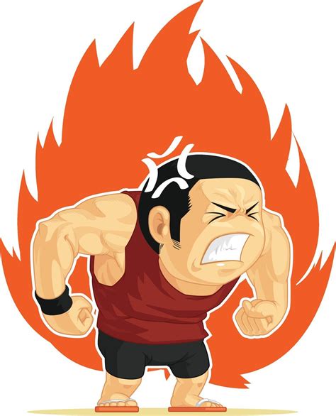 angry mad furious muscular man fiery rage cartoon illustration drawing