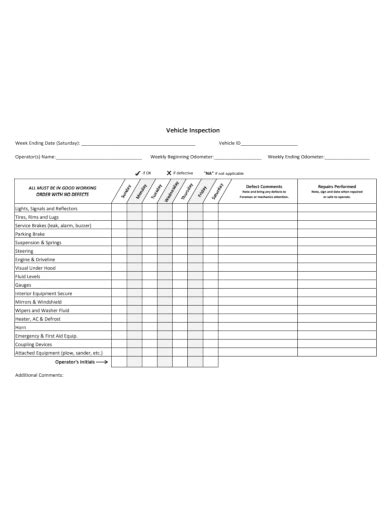 Free 4 Weekly Vehicle Inspection Form Samples In Pdf Doc