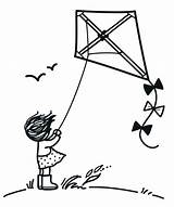 Kite Kites Windy Windswept Boy Doodle sketch template