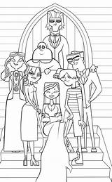 Coloring Family Pages Addams Drama Total Island Crossover ระบาย sketch template