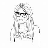 Glasses Girl Coloring Drawing Pages Beautiful Sketch Young Woman Pretty Template sketch template