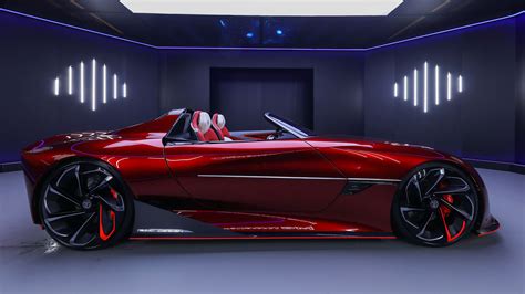 mg cyberster    electric roadster concept   mile range shouts