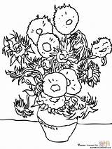 Gogh Van Coloring Vincent Sunflowers Pages Famous Color Colouring Printable Kids Artists Para Paintings Sunflower Painting Supercoloring Colorir Print Works sketch template