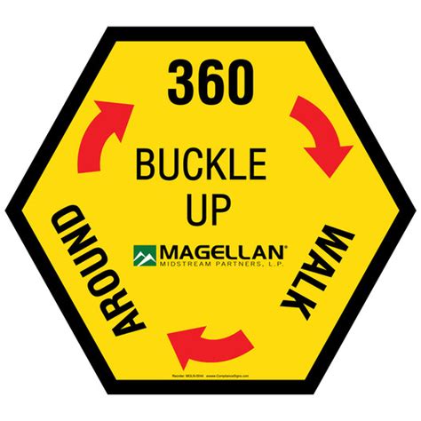 360 walk around buckle up label sticker yellow us made