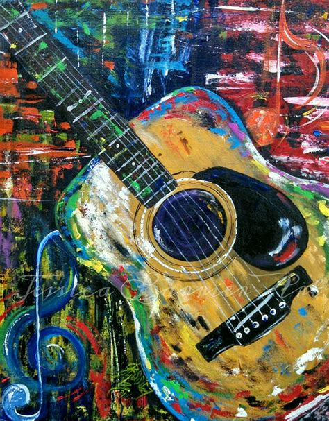 acoustic guitar art original colorful  jessicabarrierart  etsy