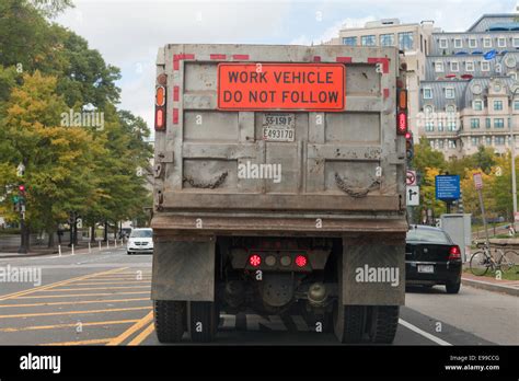 follow sign    dump truck usa stock photo alamy