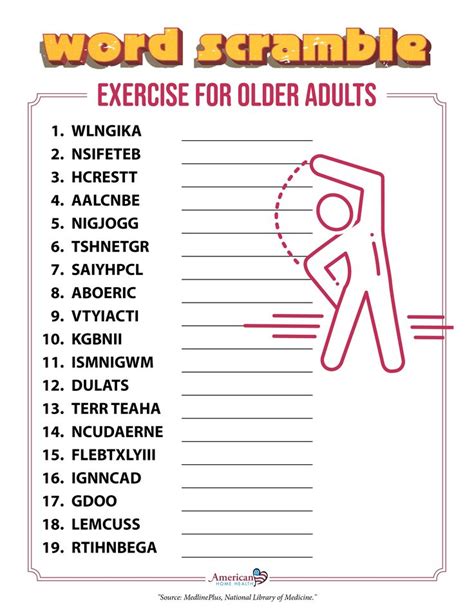 exercise  older adults word scramble older adults activities