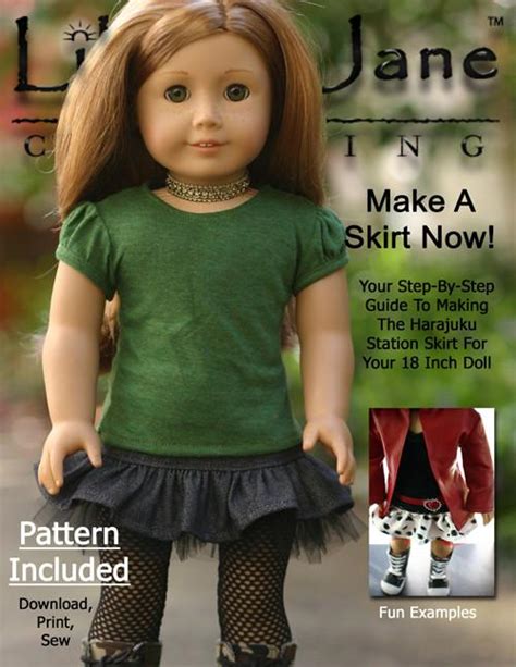 harajuku skirt 18 inch doll clothes pattern pdf download pixie faire