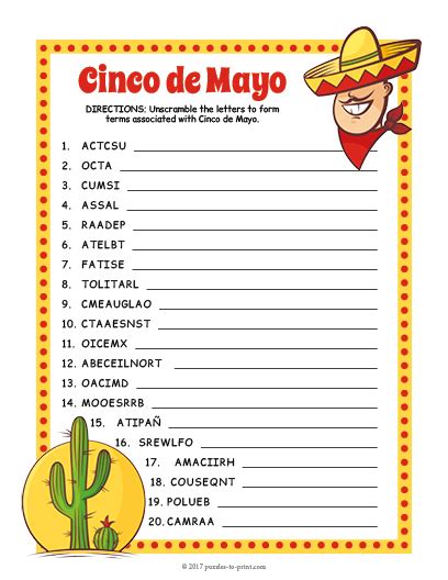 cinco de mayo word scramble