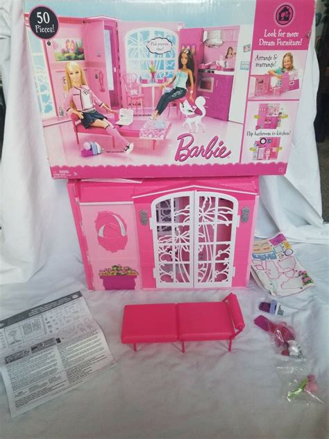 mattel  barbie pink  house travel fold  incomplete set