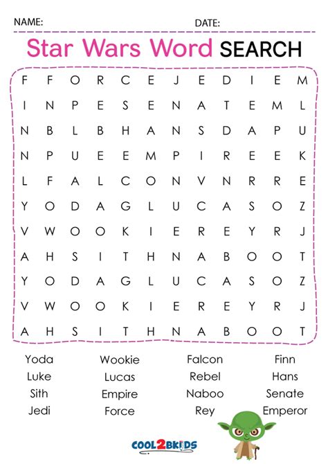 printable star wars word search coolbkids