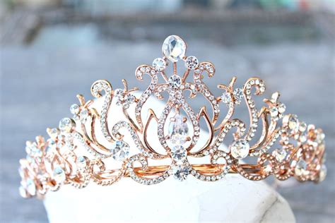 bridal tiara crystal rose gold tiara caroline swarovski etsy