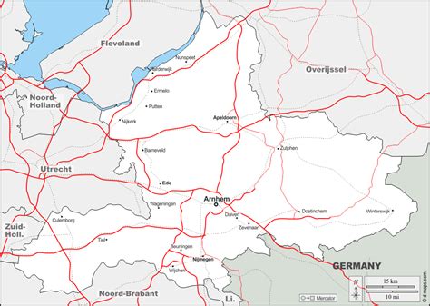 gelderland  map  blank map  outline map  base map boundaries main cities