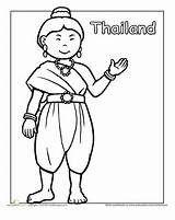 Coloring Pages Traditional Thailand Dress Worksheets Multicultural Thai Kids Colouring Clothing Color Sheets Sheet Grade Printable Around Girl People Worksheet sketch template