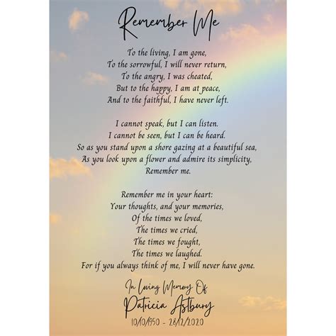funeral poem remember  bereavement memorial gift etsy