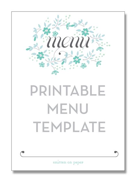 printable menu cards template printable templates
