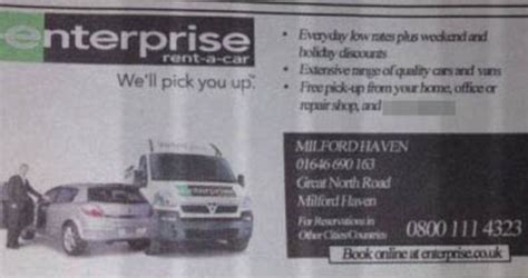 Local Newspaper Advert For Enterprise Car Rental Offers Oral Sex To