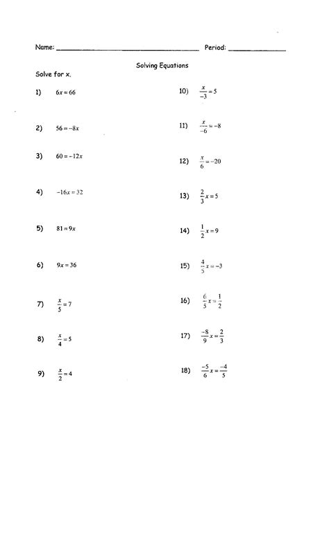 algebraic equations worksheet lesupercoin printables worksheets