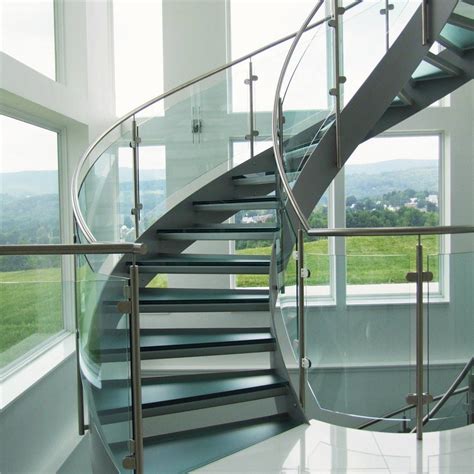 China Best Price Curved Glass Staircases With Bent Glass Railing Glass