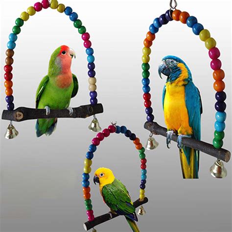 parrot swing wood colorful beads pet bird cage hanging toy  parakeet cockatiel cockatoo