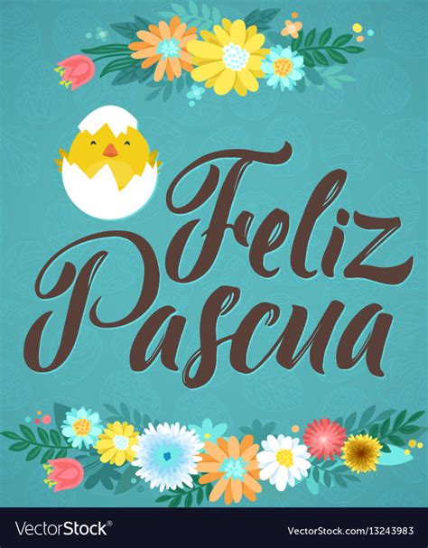 happy easter spanish calligraphy greeting card vector image