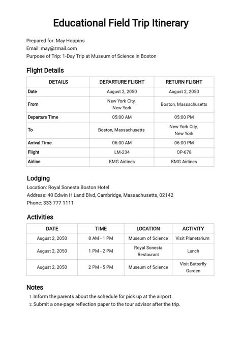 travel itinerary  template