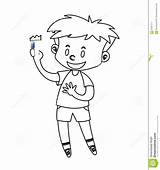 Boy Coloring Little Drawn Kids Cute Preview Illustration sketch template