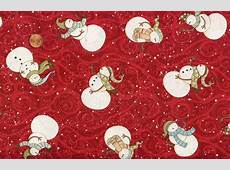 'SWIRLY SNOWMEN' ALLOVER ON RED CHRISTMAS FABRIC