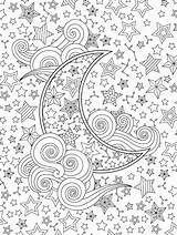 Adults Moon Mandala Scarabocchio Contorni Nello Ispirato Stelle Nuvole Isolato Crescenti Zentangle Crescent sketch template