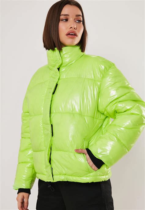 missguided synthetic neon green oversized puffer jacket lyst
