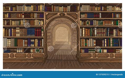 library book shelf interior graphic sketch colorfull illustration