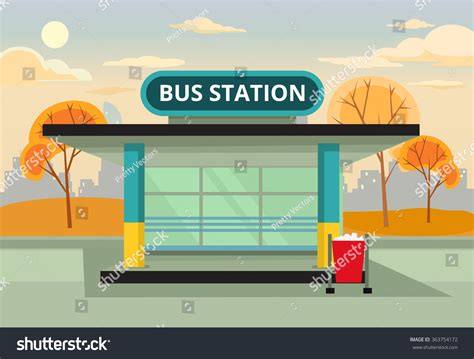 bus stop station vector flat illustration vector de stock libre de regalias