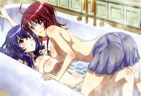 bath bathtub breast hold nude oribe mafuyu seikon no qwaser skirt topless wet yamanobe tomo yuri