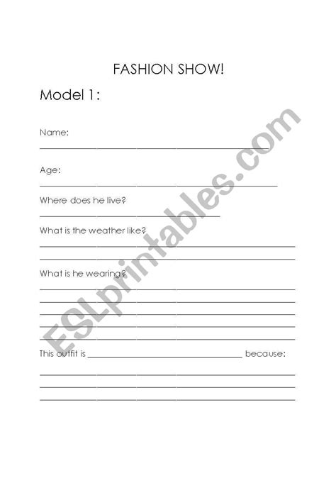 english worksheets fashion show model descriptions
