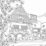 Coloring Pages Scenery Color Adults Colouring Mountain Coloriage Books Gables Green Landscapes Book House Adult Printable Anne Landscape Drawing Buildings sketch template