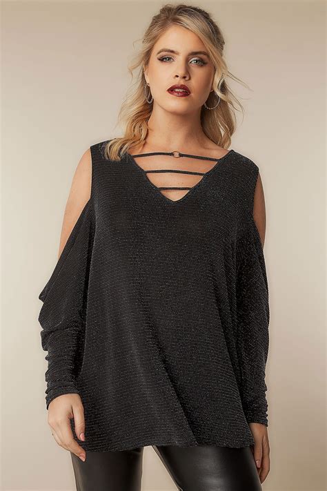limited collection black textured glitter top  cold shoulders  size