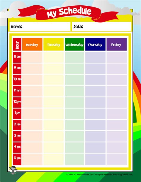 printable elementary school schedule  kids woo jr kids activities