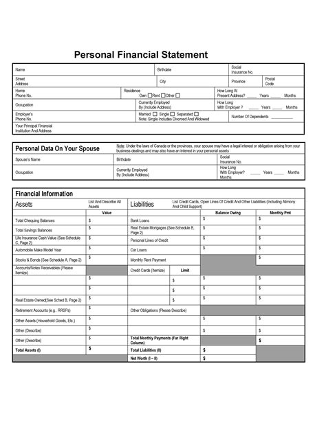 personal financial statement   excel  documents  riset