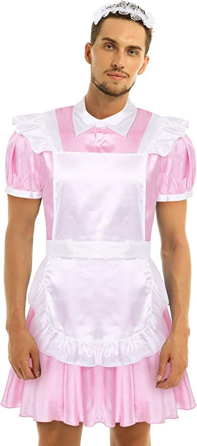 Feeshow Sissy Men S Satin Dressing Gown Uniform Maid Costume Crossdress