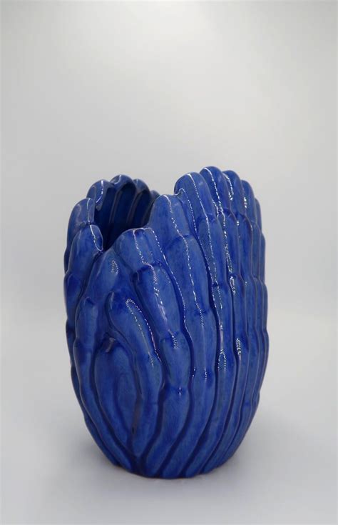 Mid 20th Century 1940s Art Deco Cobalt Blue Shell Shaped Vase By Vicke