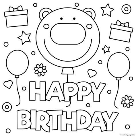 happy birthday smile kids illustration coloring page printable