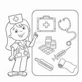 Doctor Coloring Outline Cartoon Aid Kit First Medical Kids Set Book Medicine Preview sketch template