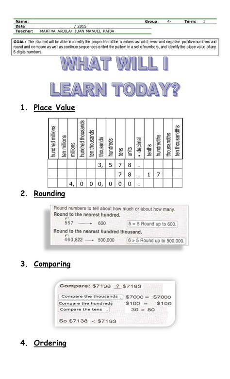 theory worksheet numbers goal