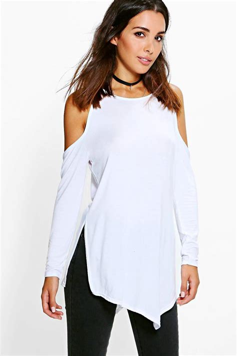 Boohoo Womens Bonnie Long Sleeve Cold Shoulder Top Ebay