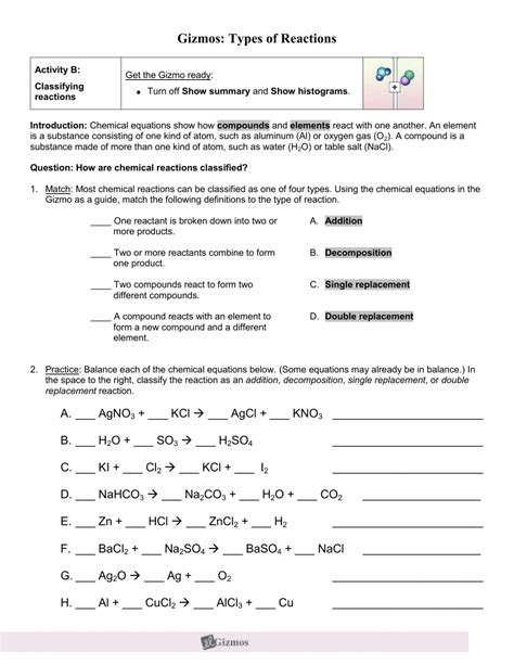 balancing chemical equations practice worksheet