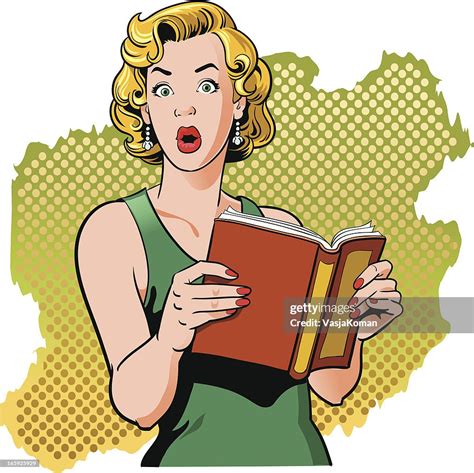 book reading vintage woman with surprised look high res vector graphic